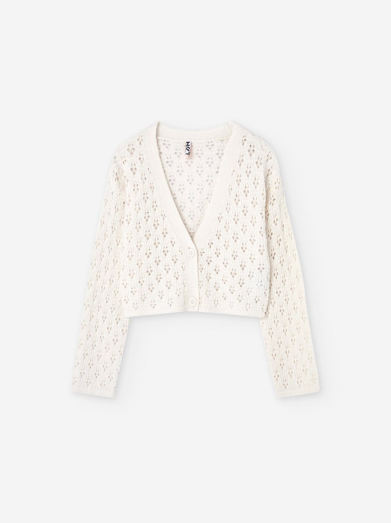 Gilet en Maille Ajourée avec Encolure en V Beige clair - Kiabi