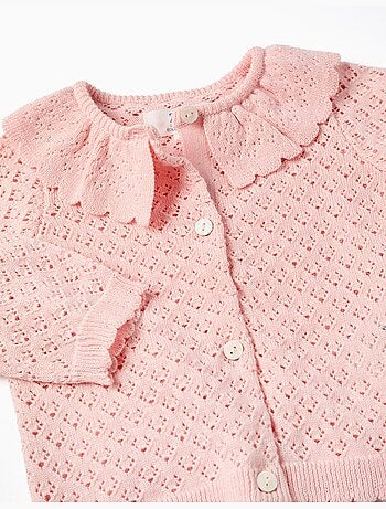 Gilet en maille ajourée avec extrémités festonnées