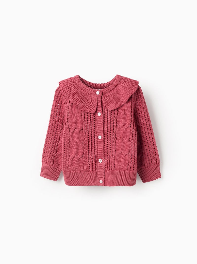 Gilet en Maille Ajourée avec Volants Rose foncé - Kiabi