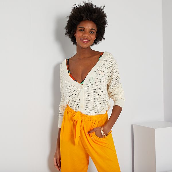 Gilet En Maille Ajouree Femme Blanc Kiabi 15 00