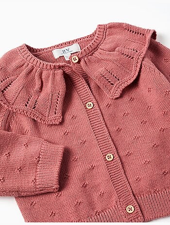 Gilet en maille ajourée de coton avec col à volants