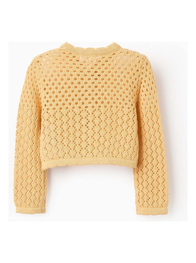 Gilet en Maille Ajourée en Coton Jaune clair - Kiabi