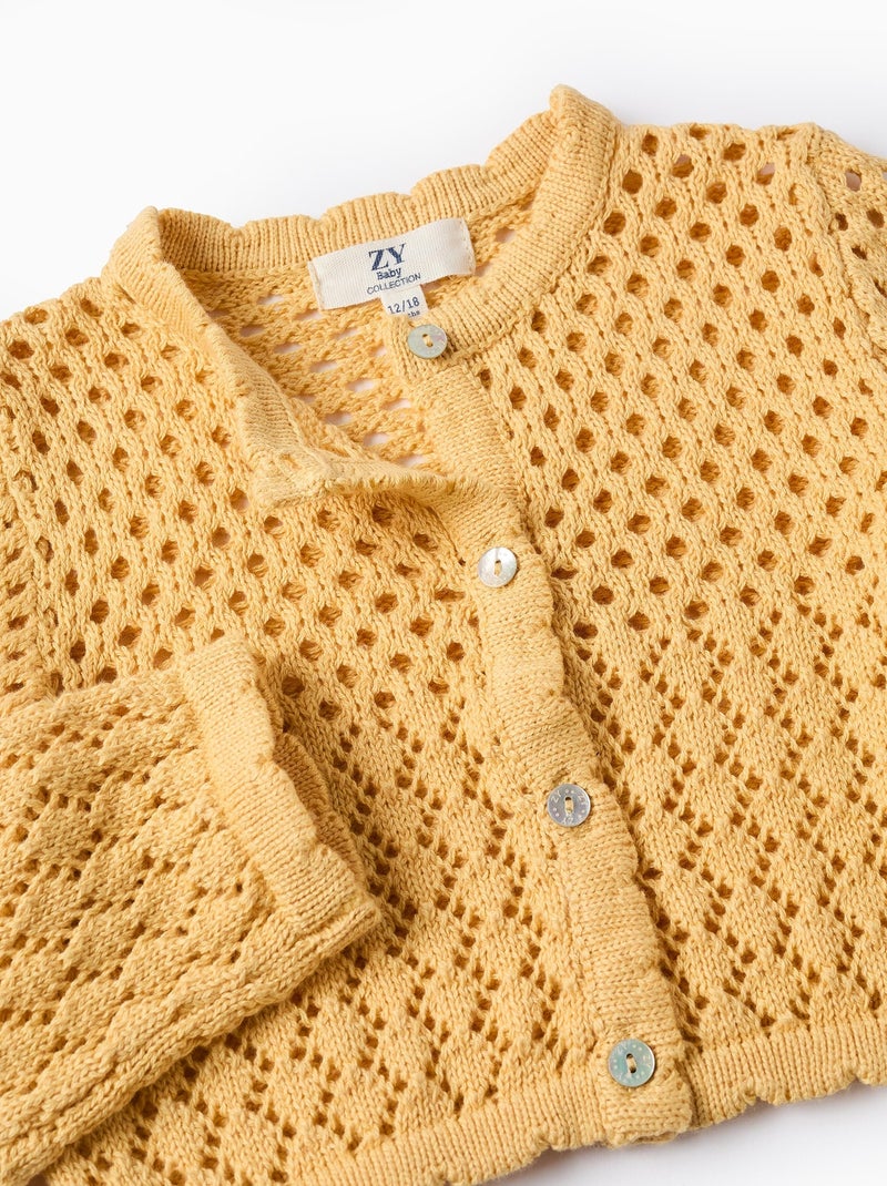 Gilet en Maille Ajourée en Coton Jaune clair - Kiabi