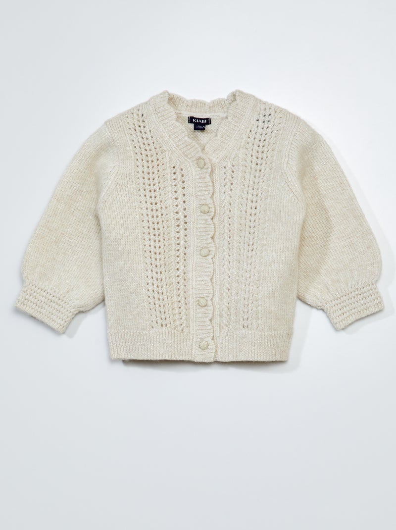 Gilet en maille ajourée + paillette Beige - Kiabi