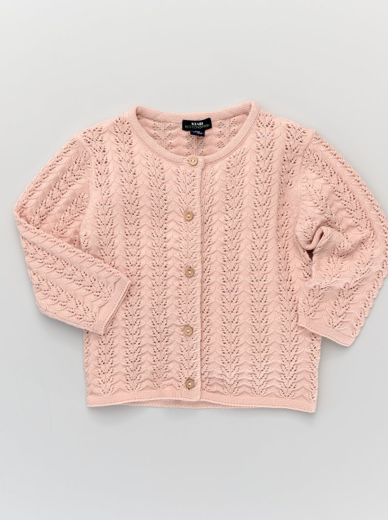 Gilet en maille ajourée Rose - Kiabi