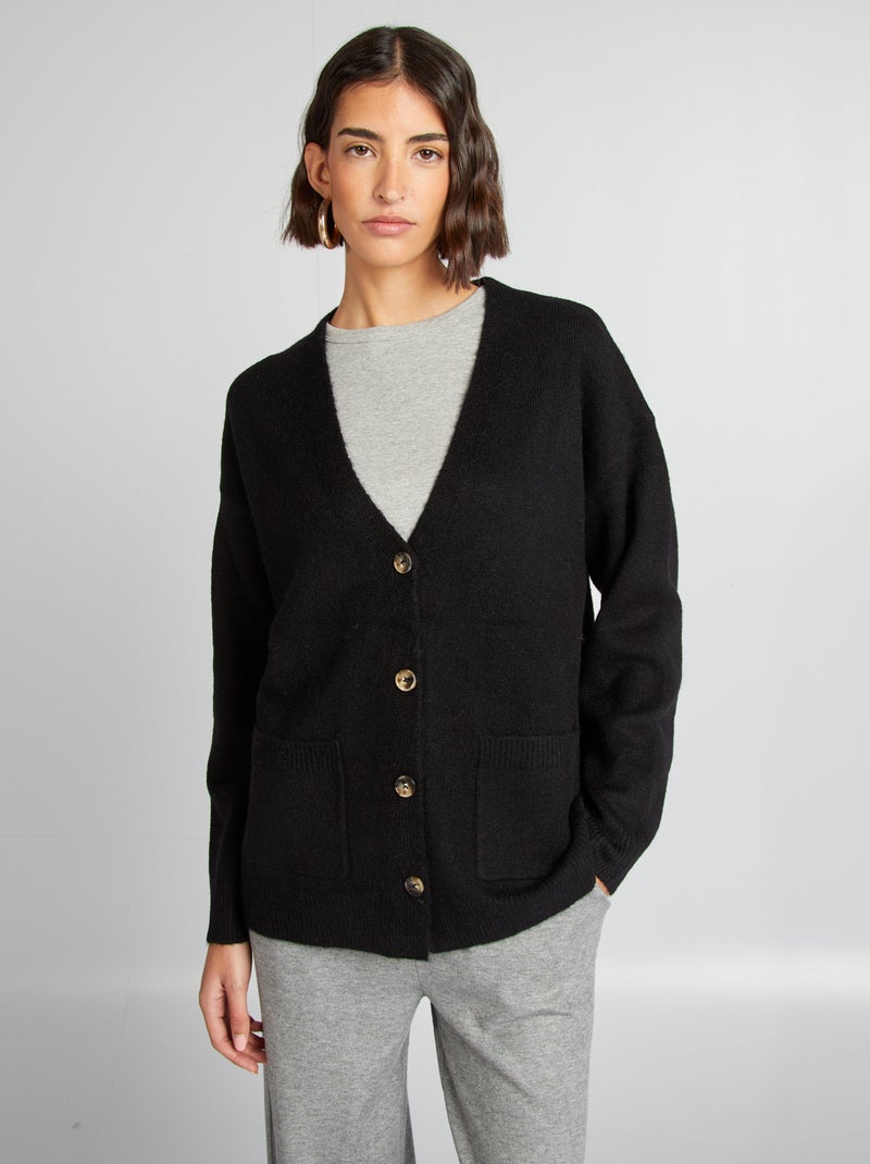 Gilet en maille avec 2 poches plaquées noir - Kiabi