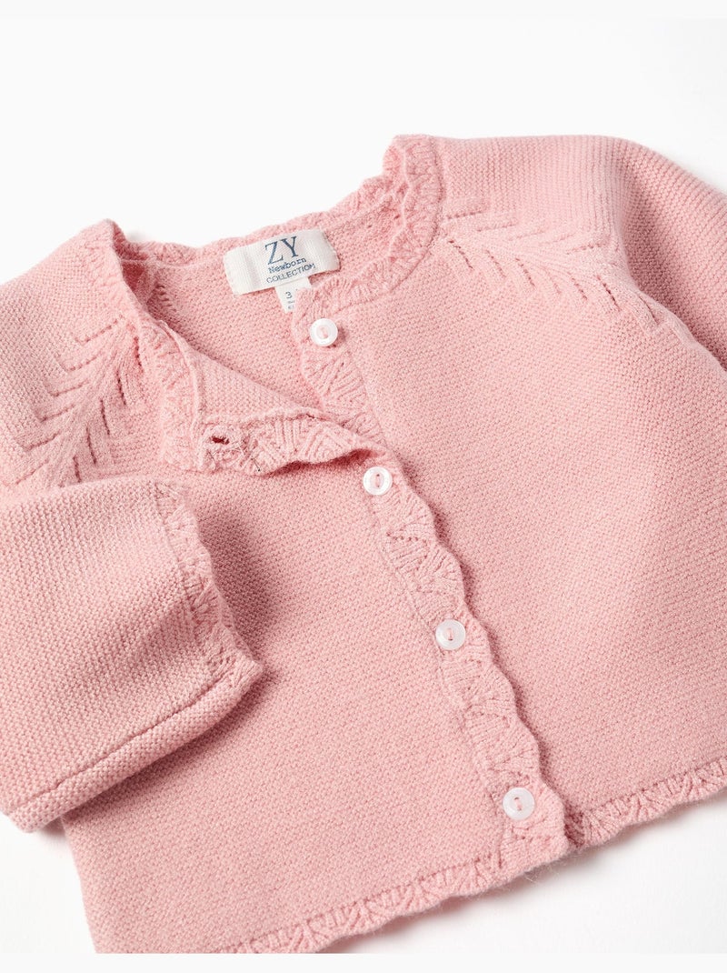 Gilet en maille avec bords festonnés Rose clair - Kiabi