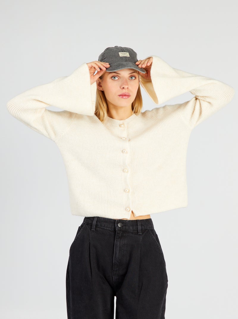 Gilet en maille avec boutons fantaisie Blanc - Kiabi