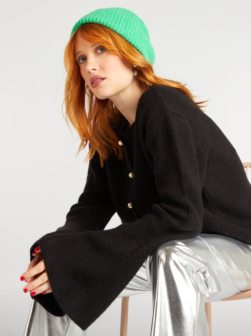 Gilet en maille avec boutons fantaisie noir - Kiabi