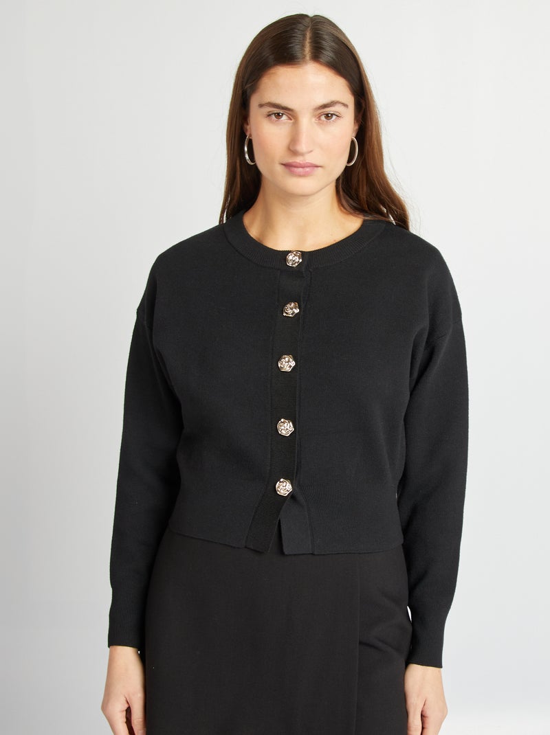 Gilet en maille avec boutons fantaisies noir - Kiabi