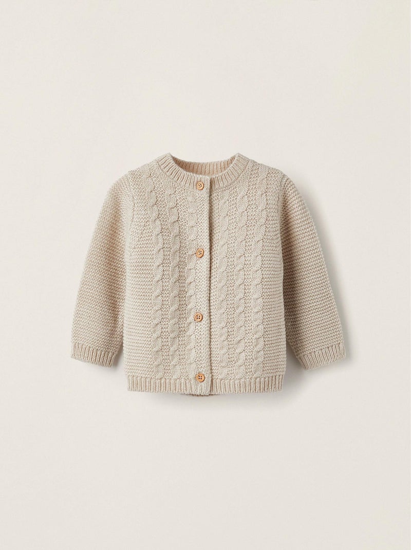 Gilet en Maille avec Boutons pour Nouveau-Né   NOËL Beige clair - Kiabi