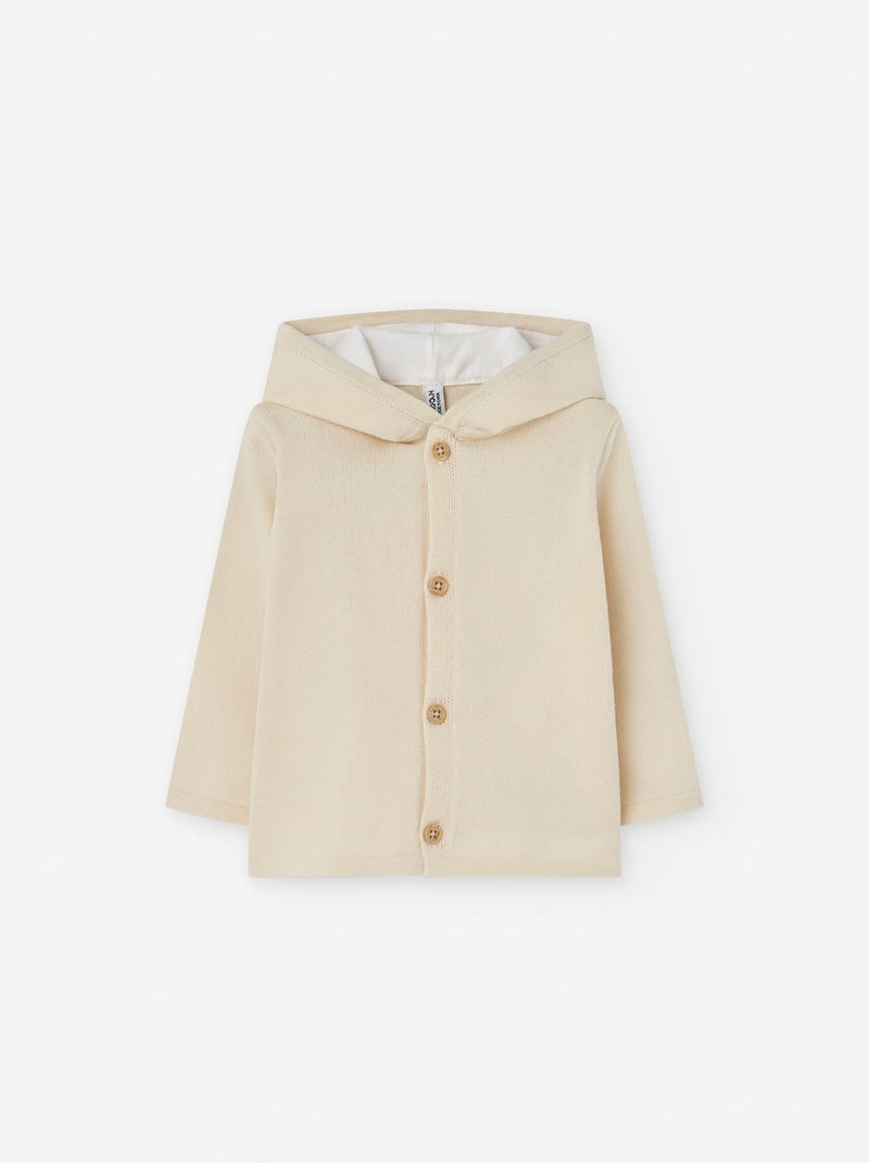 Gilet en Maille avec Capuche Beige - Kiabi