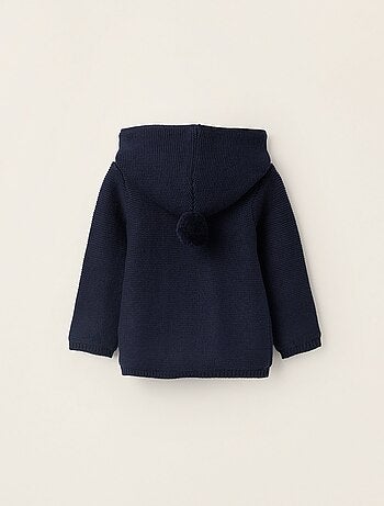 Gilet en Maille avec Capuche et Pompon
