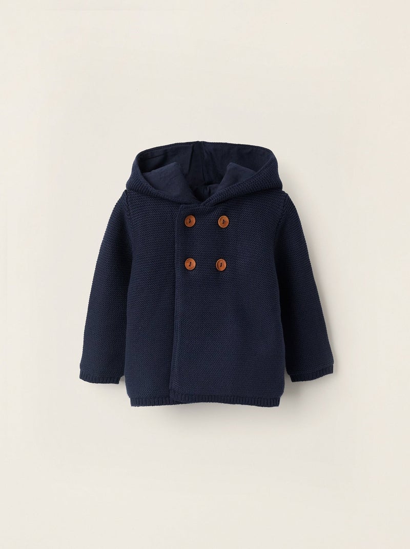 Gilet en Maille avec Capuche et Pompon Bleu foncé - Kiabi