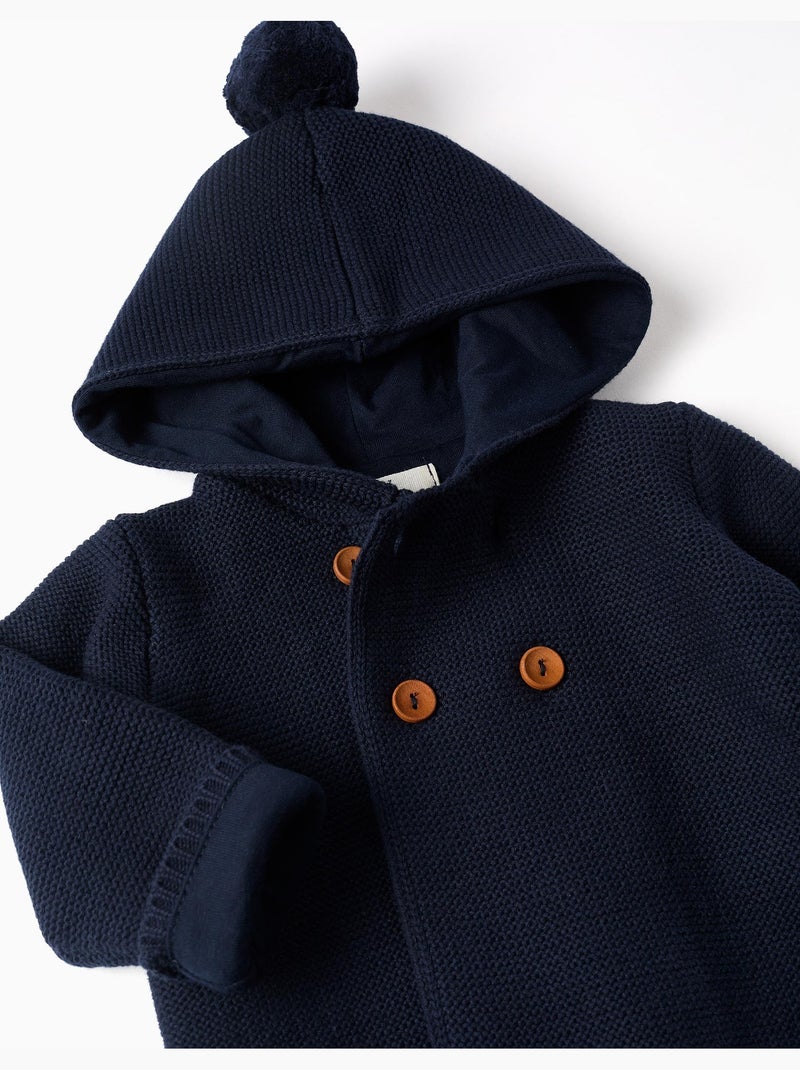 Gilet en Maille avec Capuche et Pompon Bleu foncé - Kiabi
