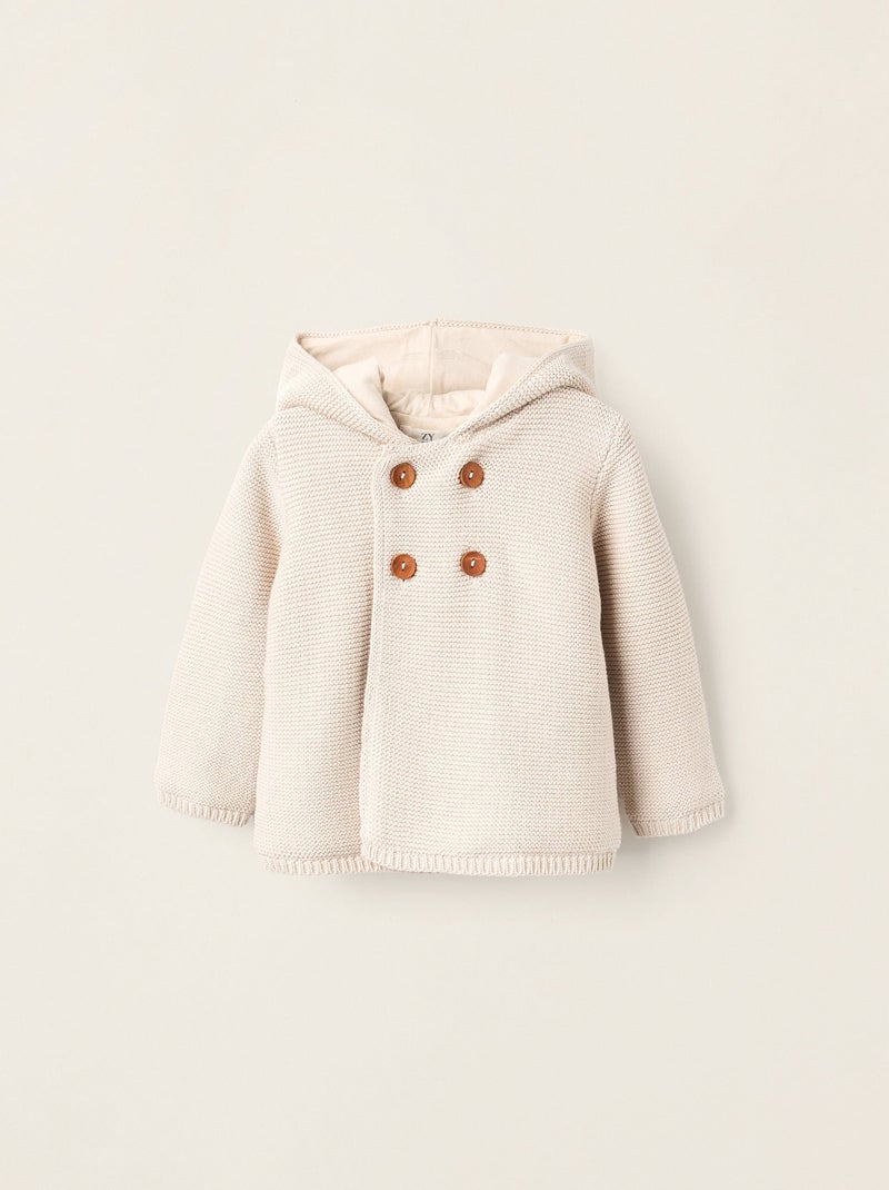 Gilet en Maille avec Capuche et Pompon Gris clair - Kiabi