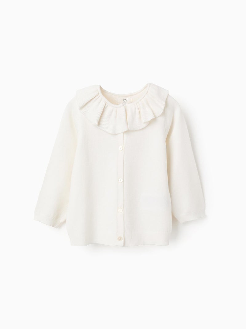 Gilet en Maille avec Col Volant Beige clair - Kiabi