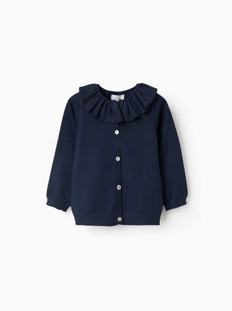 Gilet en Maille avec Col Volant Bleu foncé - Kiabi