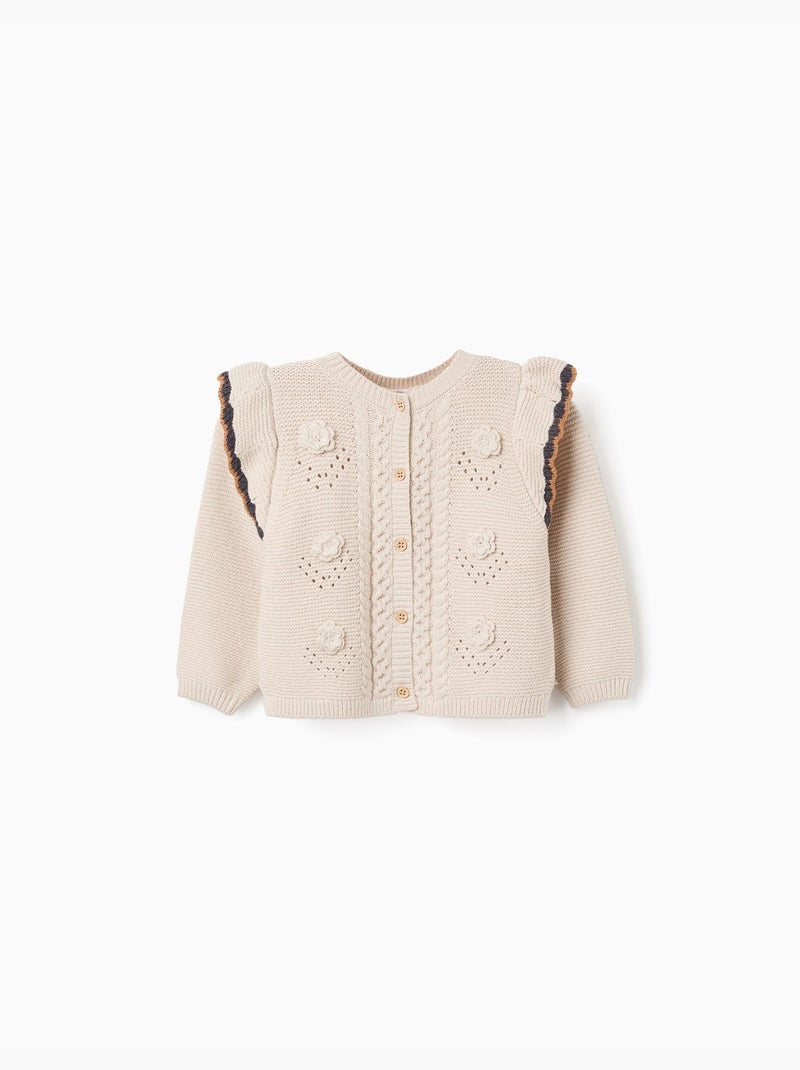 Gilet en maille avec crochet et volants B&S Beige clair - Kiabi