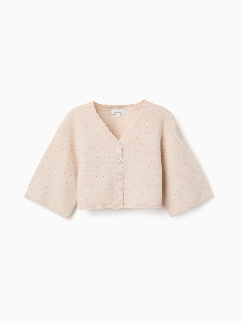 Gilet en maille avec des détails festonnés Beige clair - Kiabi
