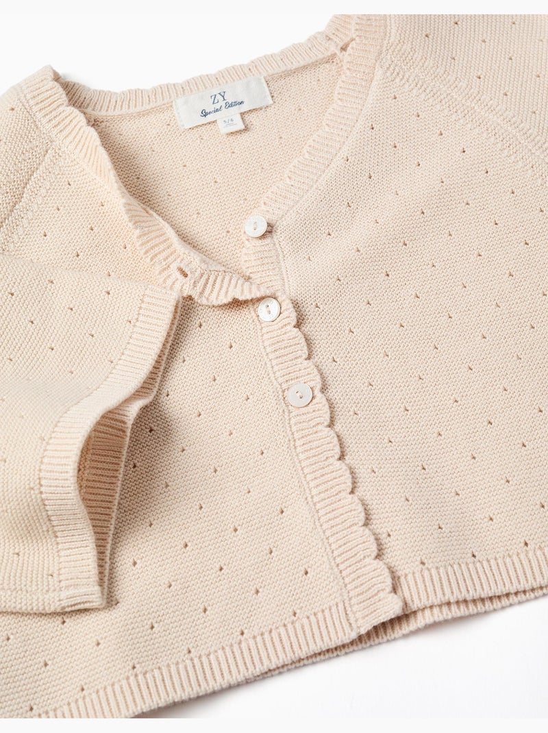 Gilet en maille avec des détails festonnés Beige clair - Kiabi