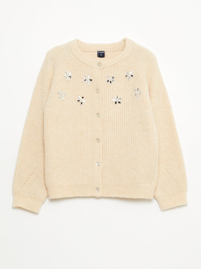 Gilet en maille avec détails perlés Beige - Kiabi