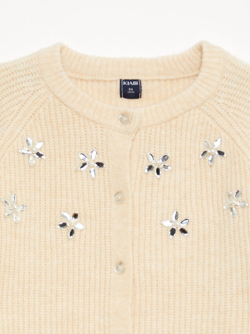 Gilet en maille avec détails perlés Beige - Kiabi