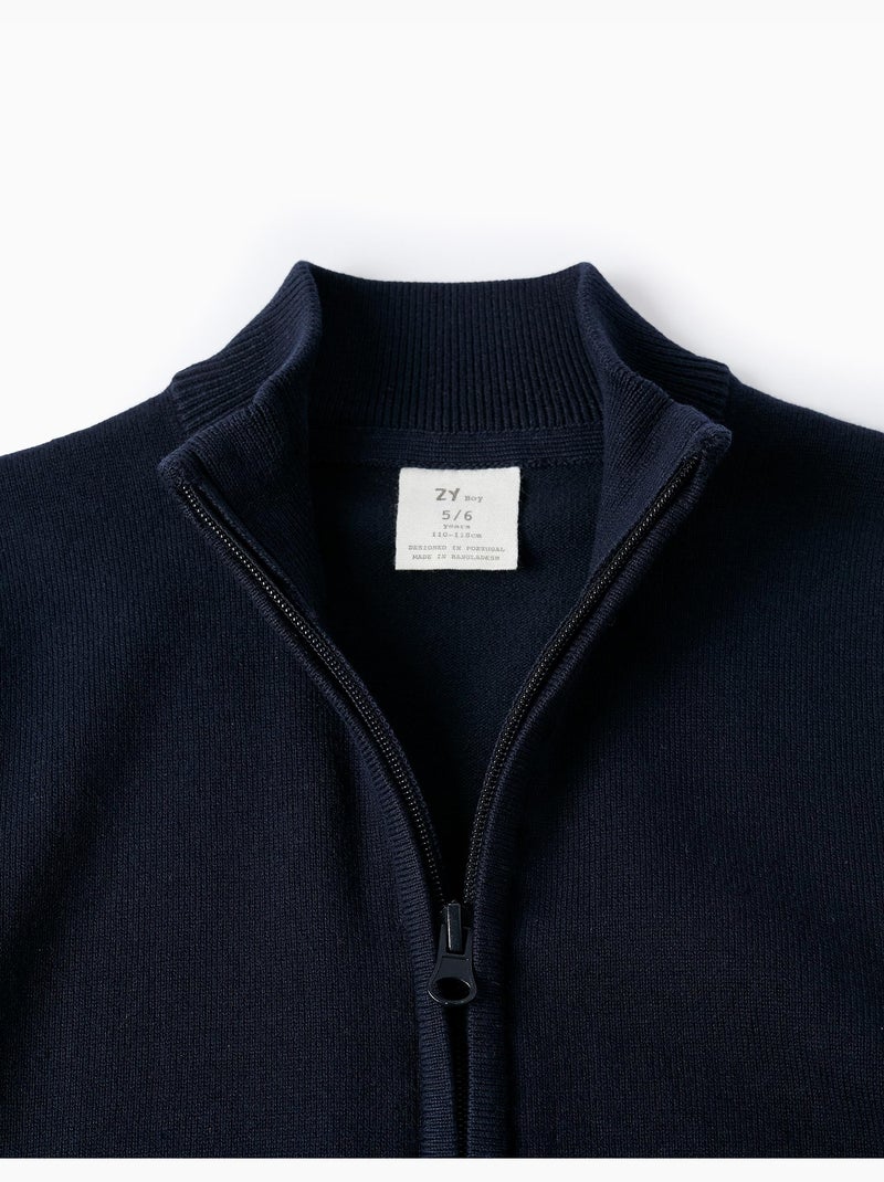 Gilet en Maille avec Fermeture Éclair Bleu foncé - Kiabi