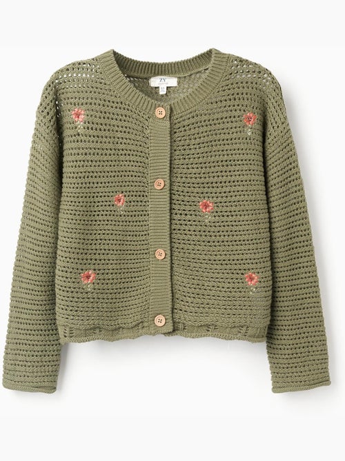 Gilet en maille avec fleurs brodées - Kiabi