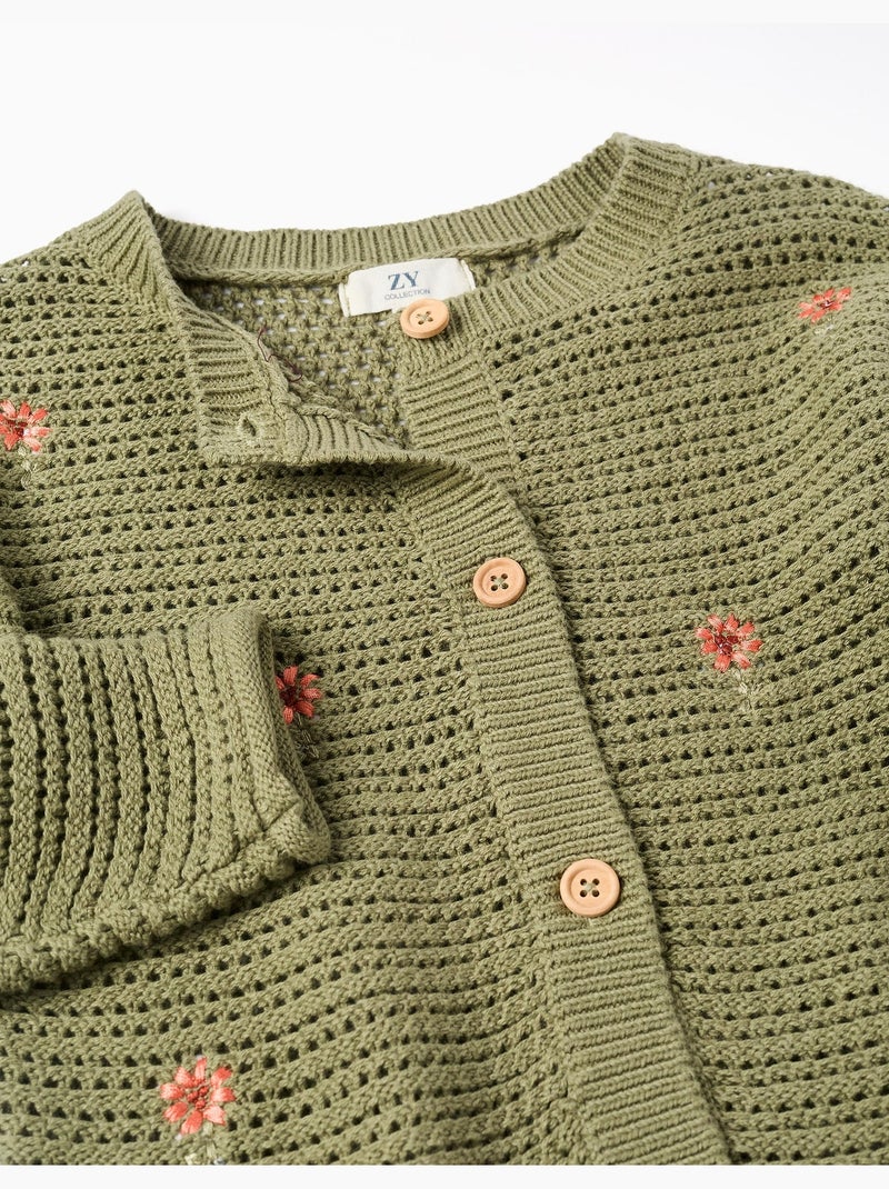 Gilet en maille avec fleurs brodées Vert foncé - Kiabi