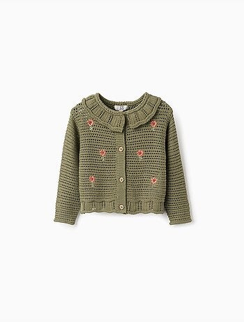 Gilet en maille avec fleurs brodées