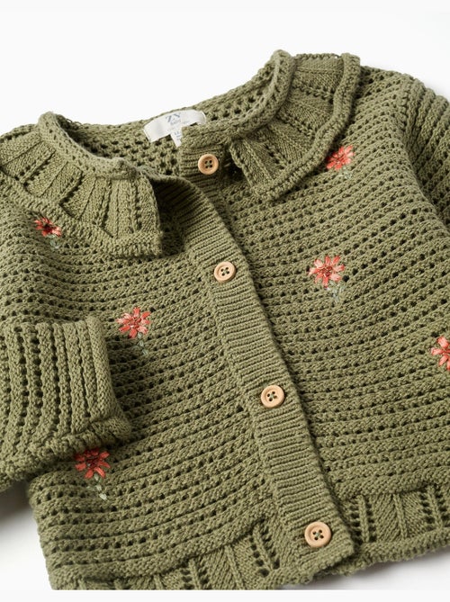 Gilet en maille avec fleurs brodées - Kiabi