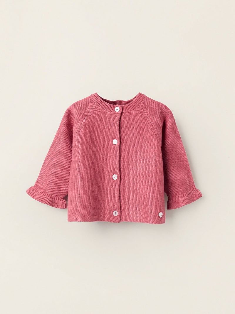 Gilet en Maille avec Manches Ondulées Rose foncé - Kiabi