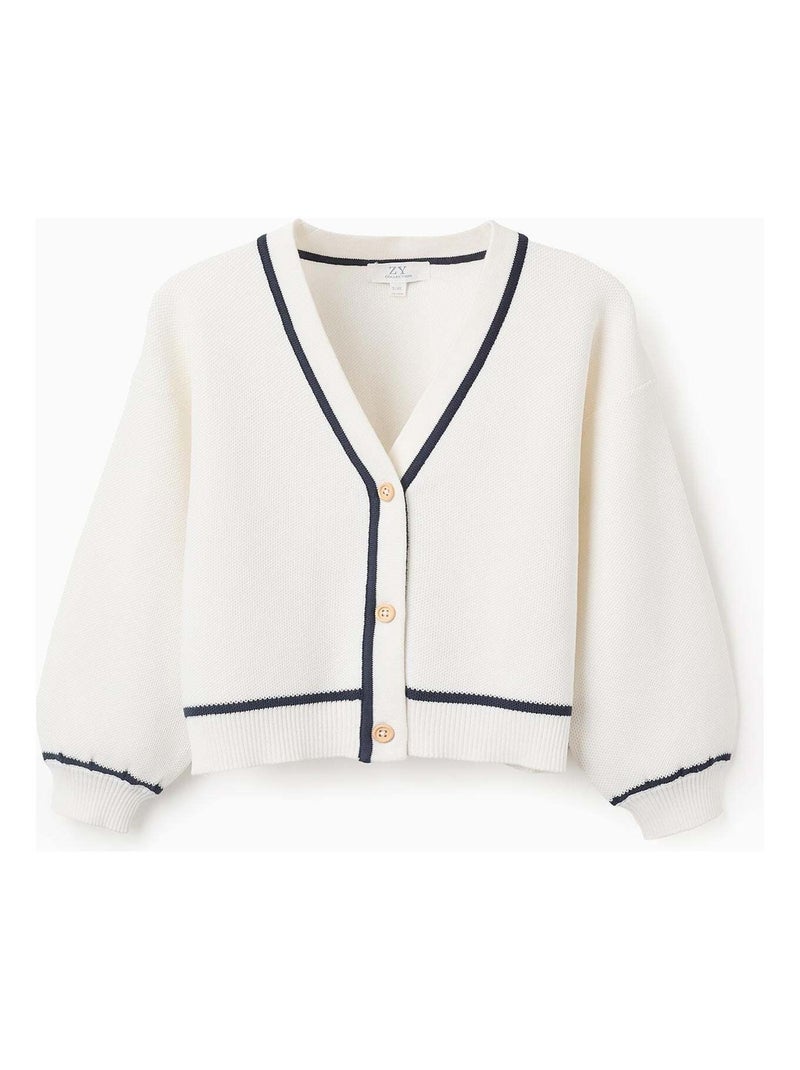 Gilet en Maille avec Rayure Contrastée Blanc - Kiabi