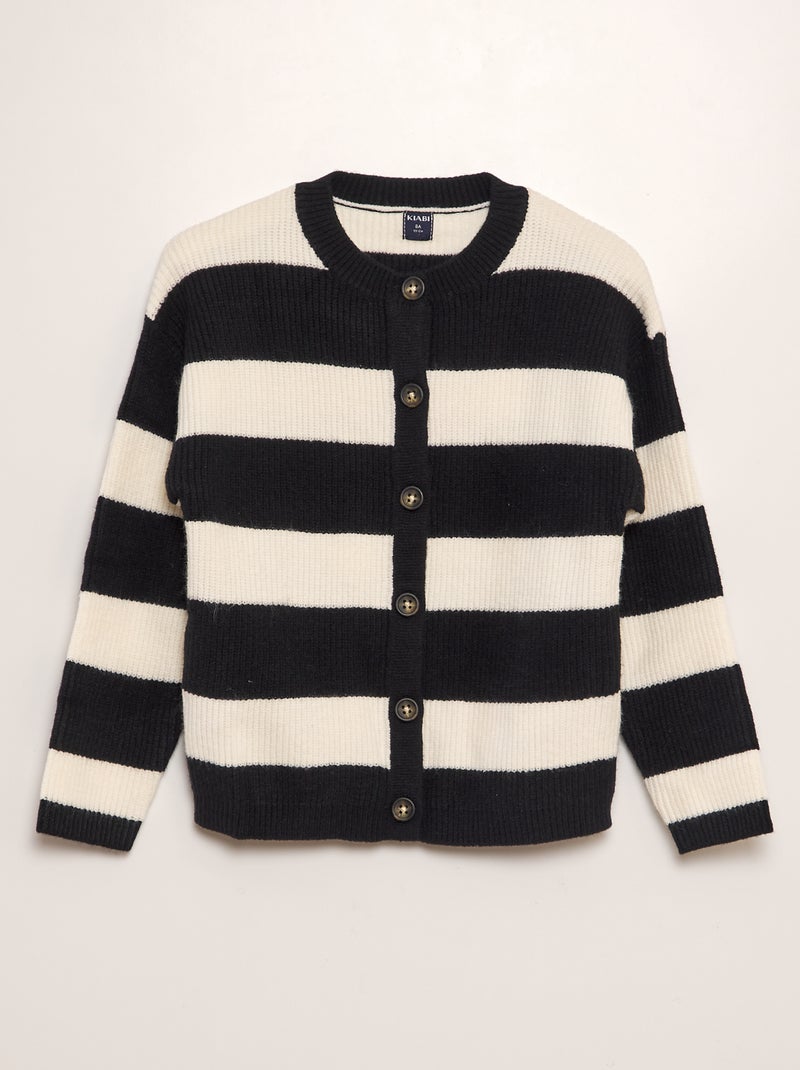 Gilet en maille avec rayures Beige/noir - Kiabi