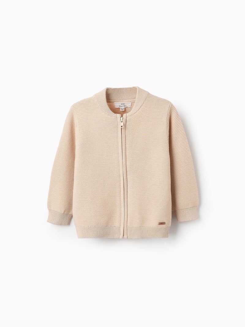 Gilet en Maille avec Texture en Coton Beige clair - Kiabi