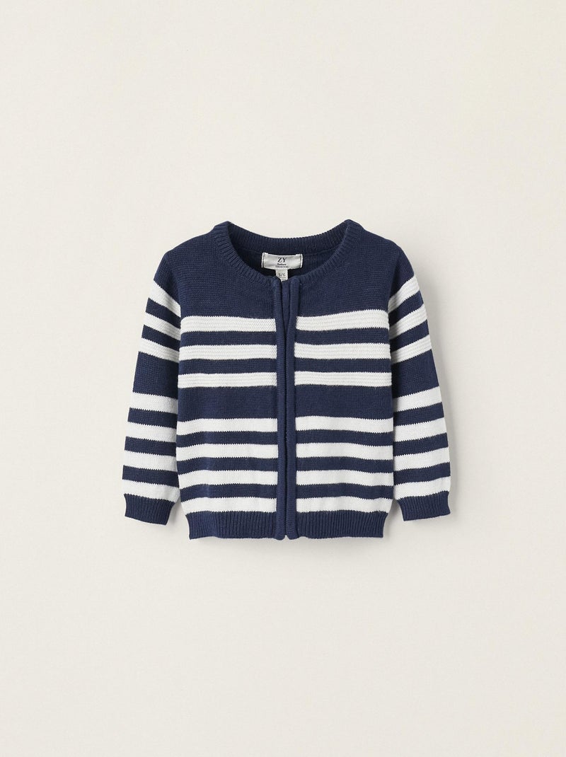 Gilet en maille bleu foncé avec des rayures blanches pour garçon ATLANTIC COMPANY Bleu foncé - Kiabi