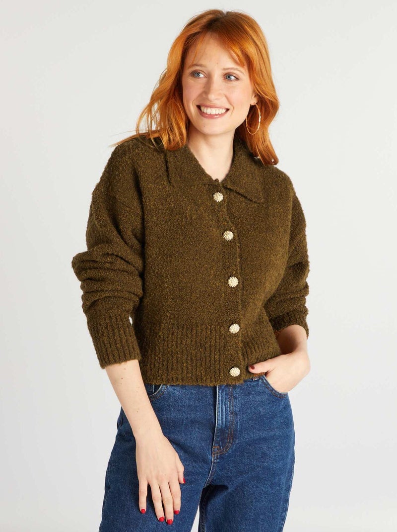 Gilet en maille bouclette Marron - Kiabi