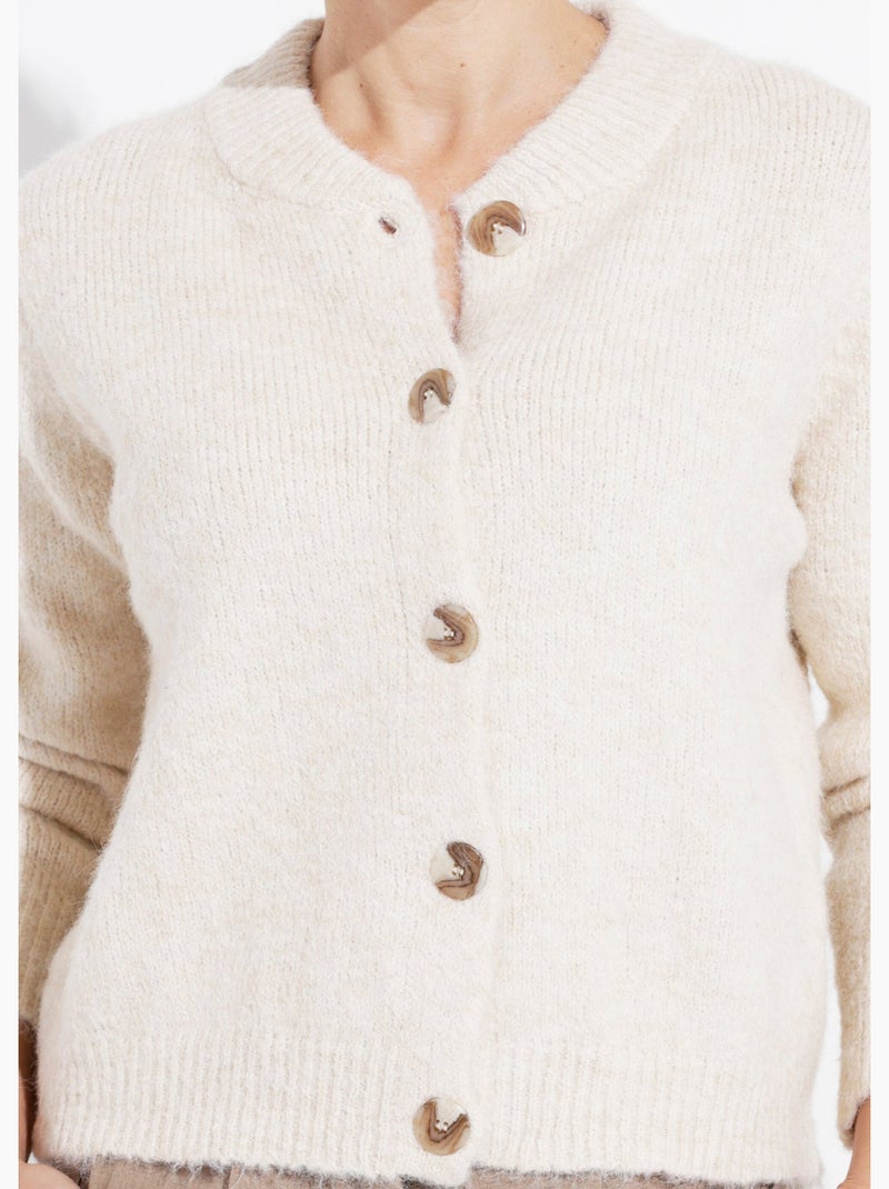 Gilet en maille col rond fantaisie - afibel Beige - Kiabi