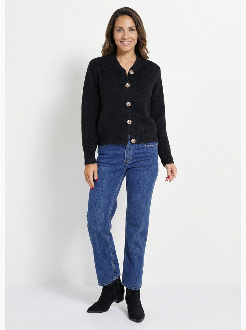 Gilet en maille col rond fantaisie - afibel Noir - Kiabi