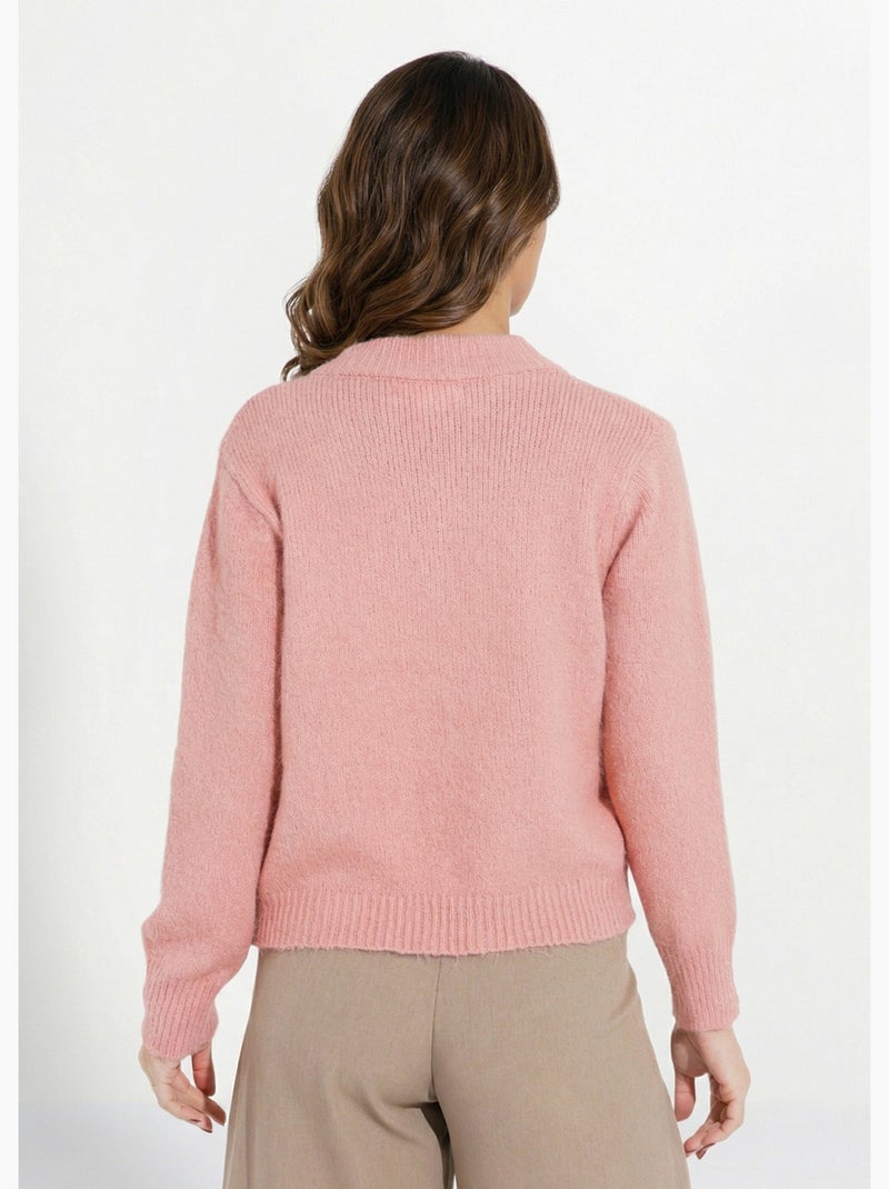 Gilet en maille col rond fantaisie - afibel Rose - Kiabi