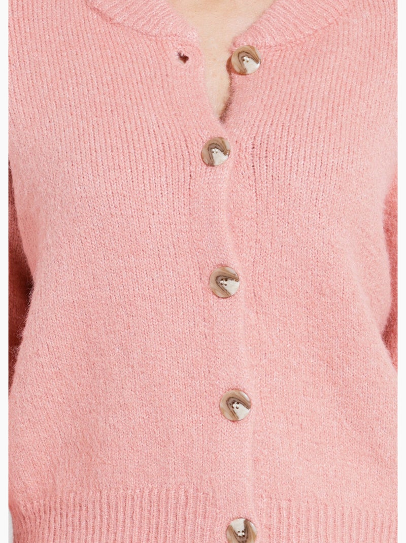 Gilet en maille col rond fantaisie - afibel Rose - Kiabi