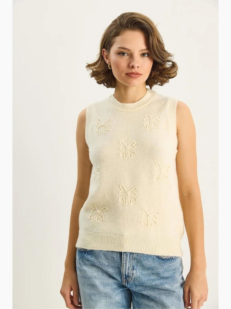 Gilet en maille côtelée à col rond lucci Crème - Kiabi