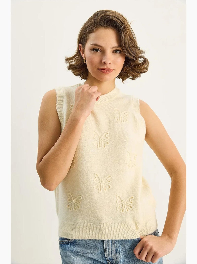 Gilet en maille côtelée à col rond lucci Crème - Kiabi