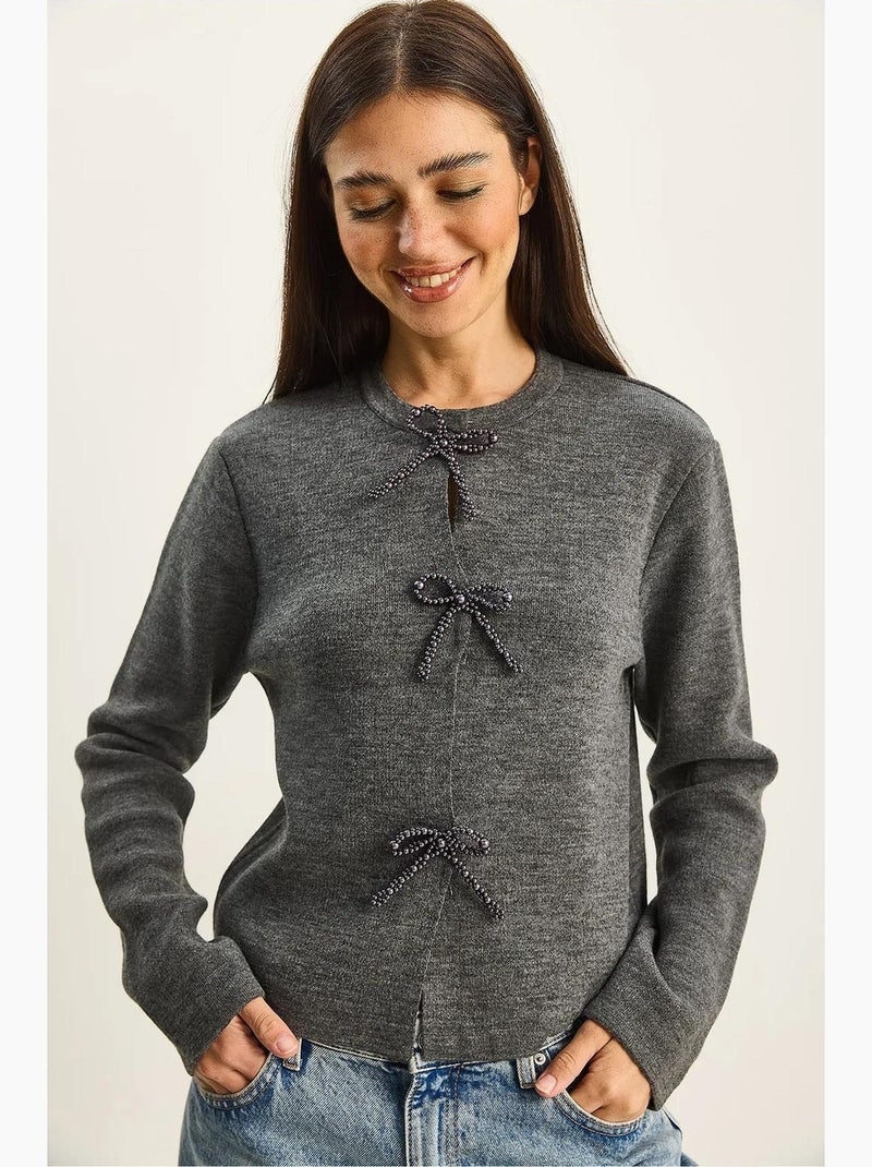 Gilet en maille côtelée à col rond lucci Gris Noir - Kiabi