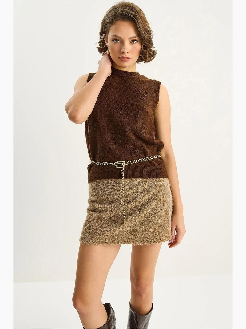 Gilet en maille côtelée à col rond lucci Marron foncé - Kiabi