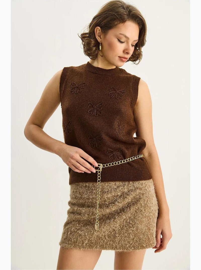 Gilet en maille côtelée à col rond lucci Marron foncé - Kiabi