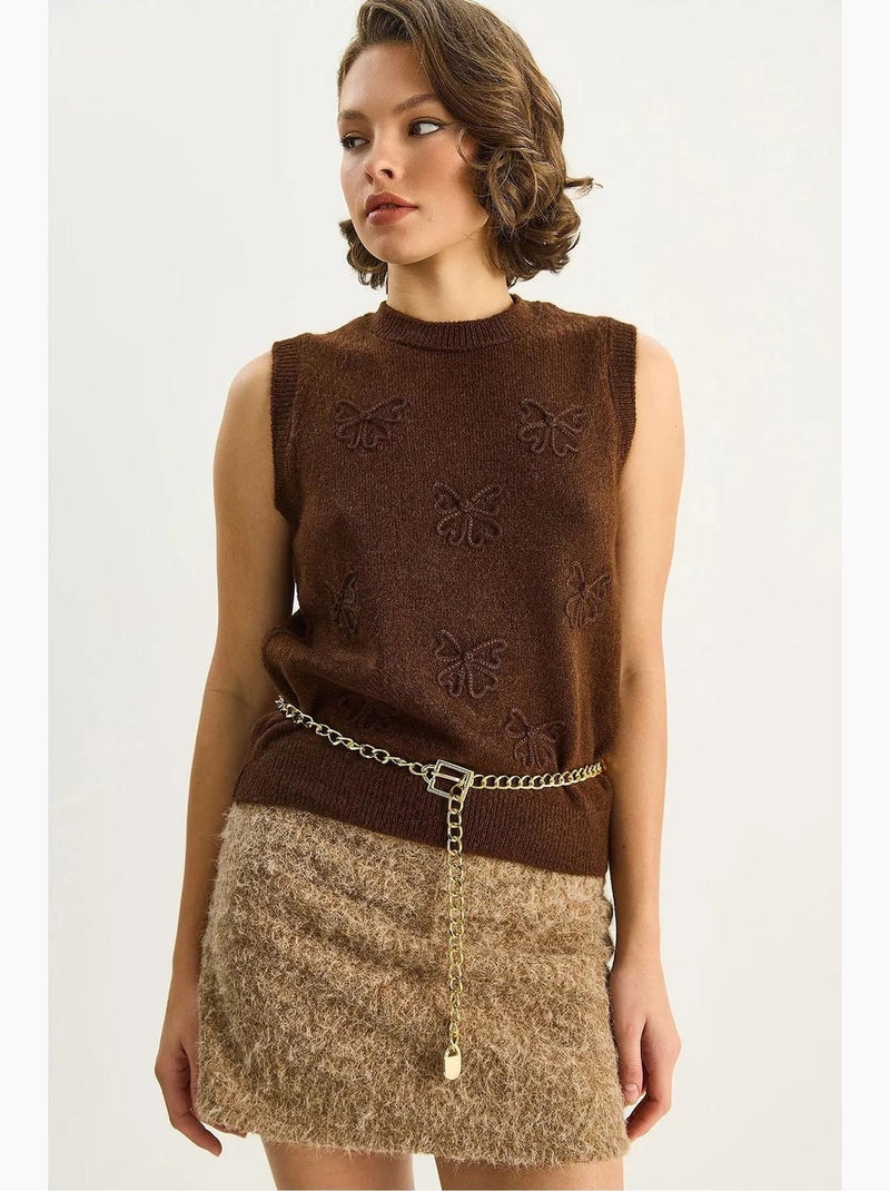 Gilet en maille côtelée à col rond lucci Marron foncé - Kiabi