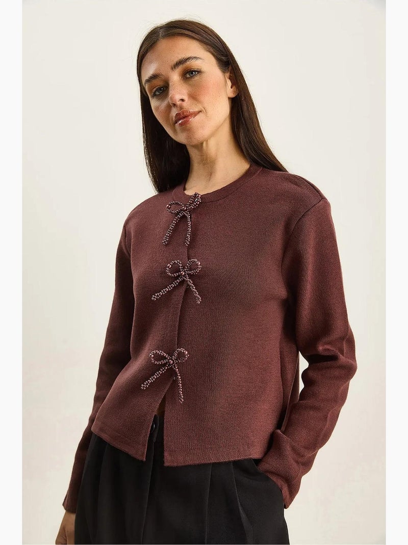 Gilet en maille côtelée à col rond lucci Rouge bordeaux - Kiabi