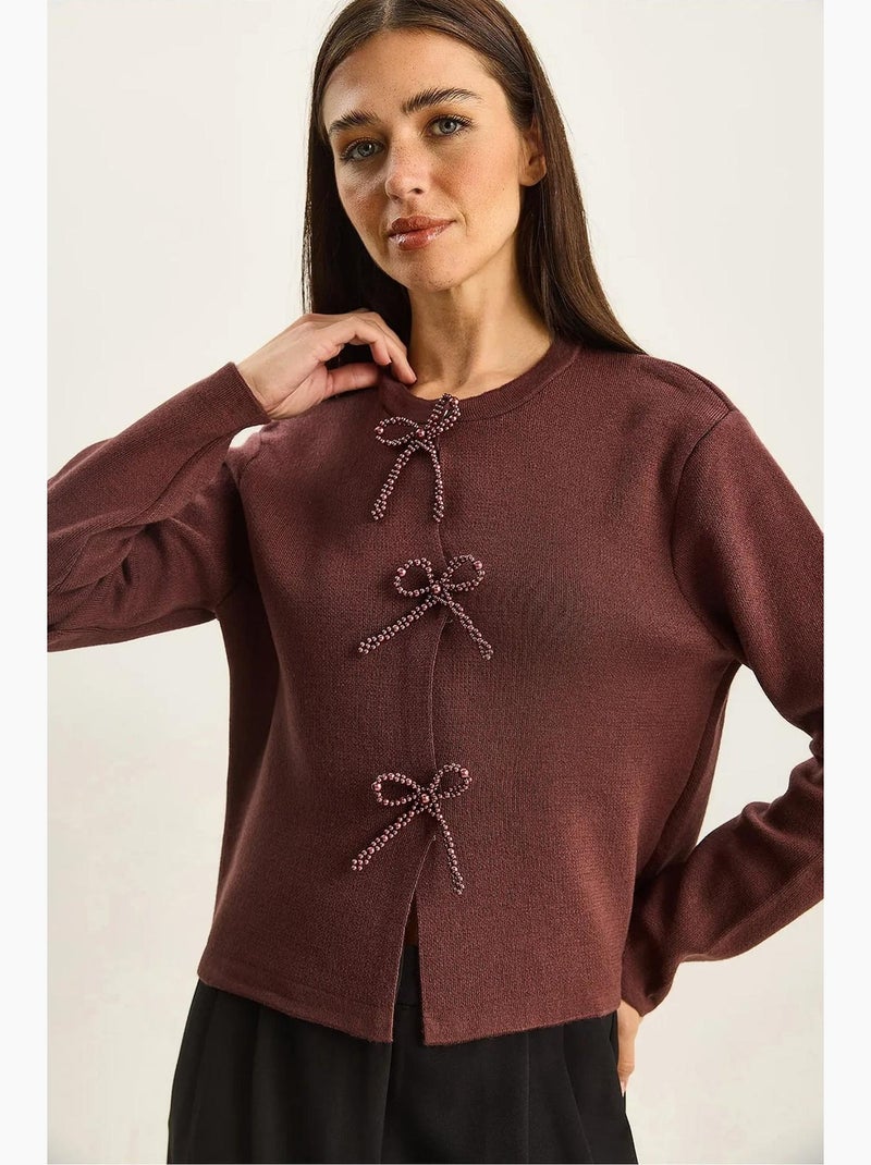 Gilet en maille côtelée à col rond lucci Rouge bordeaux - Kiabi